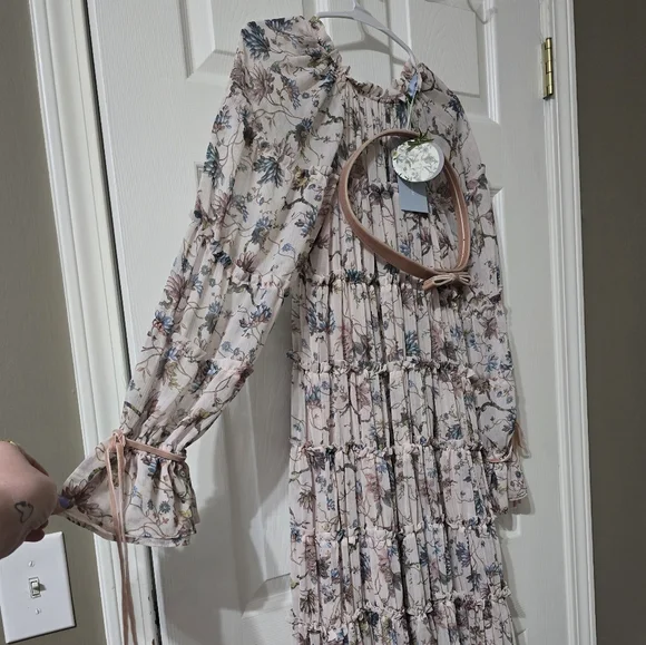 NWT Nicola Bathie/Antonio Melani Claire Floral Chiffon Tiered Ruffle Midi Dress. - Picture 3 of 16